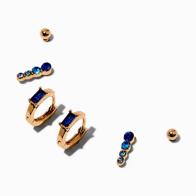 Gold-tone Blue Cubic Zirconia Earring Stackables Set - 3 Pack