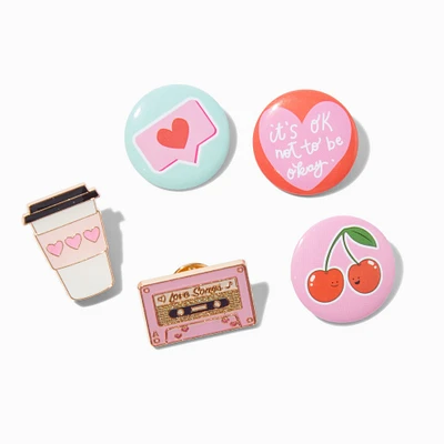 Cherry & Love Round Button & Pin Set - 5 Pack