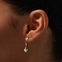 C LUXE by Claire's 18kt Gold Plated Cubic Zirconia Square & Pearl Micro Drop Earrings