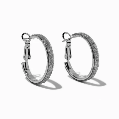 Silver Glitter 20mm Hoop Earrings