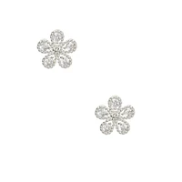 Silver-tone Cubic Zirconia Mini Flower Stud Earrings