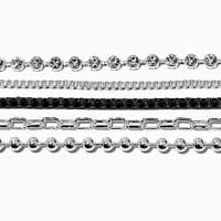 Silver-tone & Black Chain Bracelets - 5 Pack 