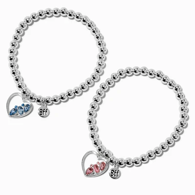 Best Friends Gem Heart Charm Beaded Stretch Bracelets - 2 Pack