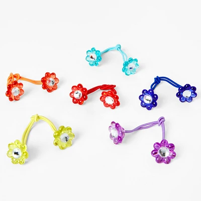 Claire's Club Rainbow Flower Gem Center Hair Ties - 6 Pack