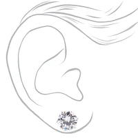 Silver-tone Cubic Zirconia 10mm Round Stud Earrings