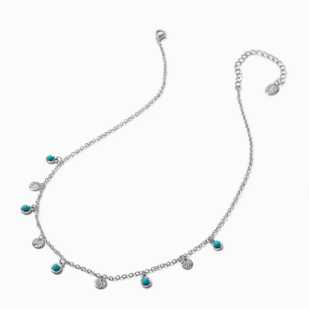 Cowgirl Turquoise Disc Dangle Silver-tone Chain Necklace