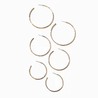 Gold-tone Graduated Hammered Hoop Earrings - 3 Pack