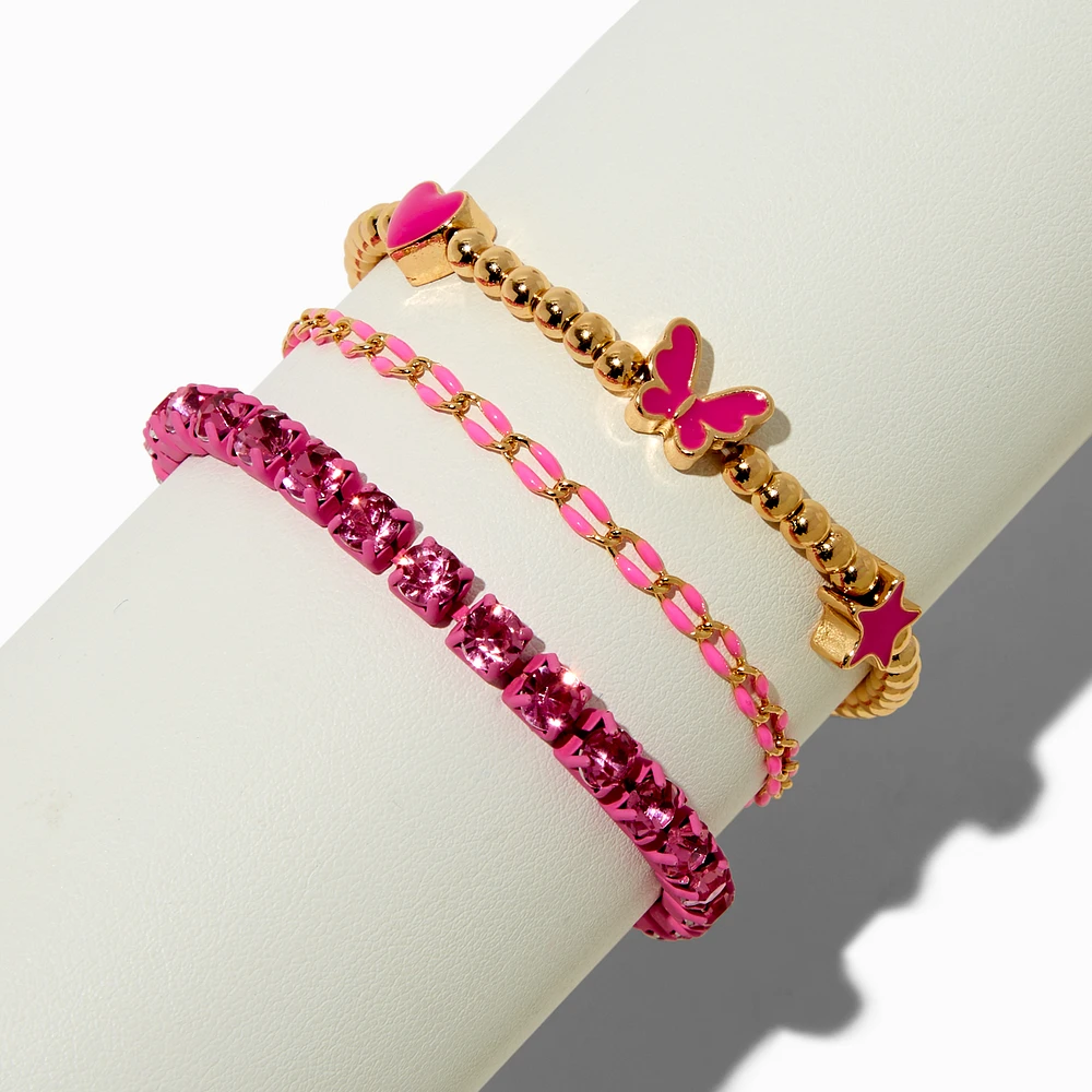 Pink Rhinestone Bracelet Set - 3 Pack 