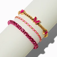 Pink Rhinestone Bracelet Set - 3 Pack 