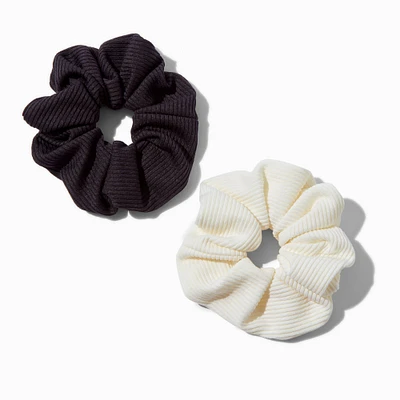 Black & White Ribbed Hair Scrunchies - 2 Pack