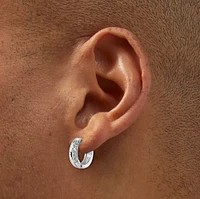 Silver-tone Cubic Zirconia 10mm Pavé Double Clicker Hoop Earrings