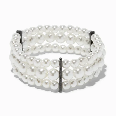 Three-Row Pearl & Hematite Stretch Bracelet