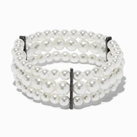 Three-Row Pearl & Hematite Stretch Bracelet