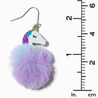 Purple & Blue Unicorn Pom 2" Drop Earrings