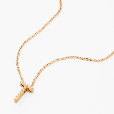 Gold-tone Mini Pearl Initial Pendant Necklace