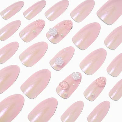 3D Rose & Pearl Stiletto Vegan Faux Nail Set - 24 Pack
