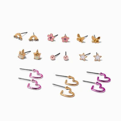Unicorn & Heart Earrings Set - 9 Pack