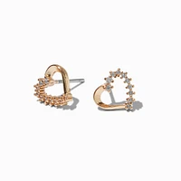 Gold-tone Cubic Zirconia Heart Pendant Necklace & Stud Earrings Set 