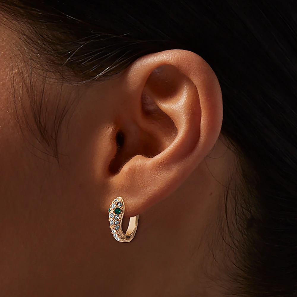 Gold-tone Pavé Snake Huggie Hoop Earrings