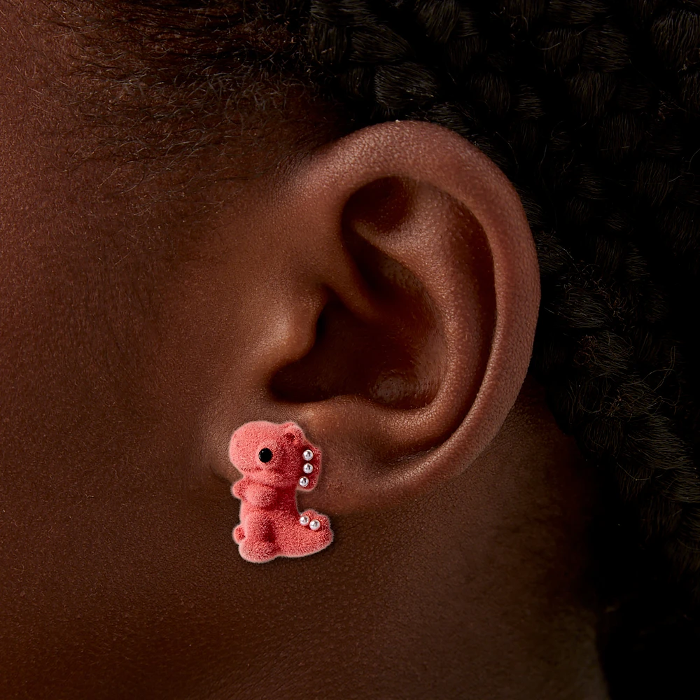 Fuzzy Dinosaur Stud Earrings