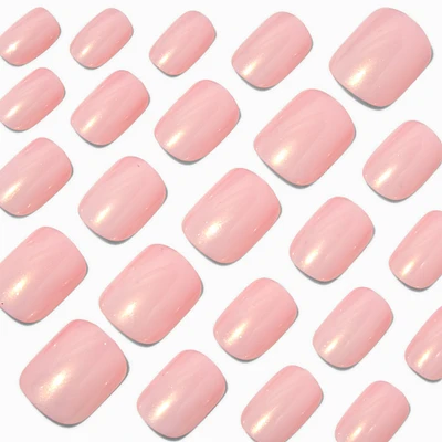 Pink Glazed Short Square Vegan Faux Nail Set - 24 Pack