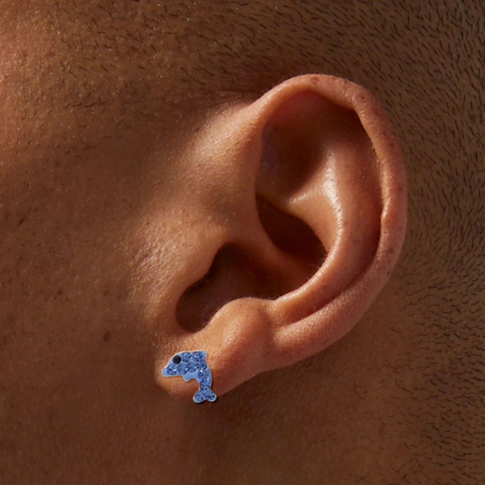 Sterling Silver Crystal Dolphin Stud Earrings