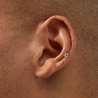 Gold-tone Cubic Zirconia Star & Stud 18G Stud Threadless Cartilage Earrings - 2 Pack