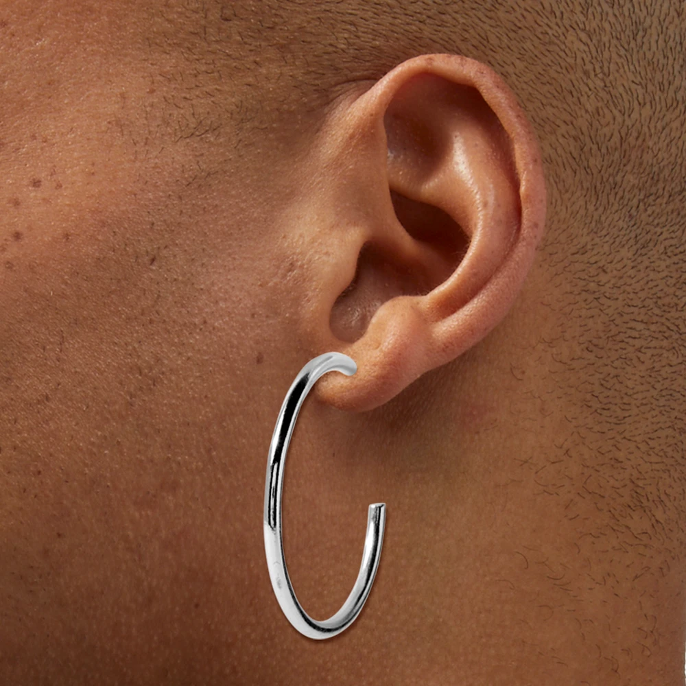 Silver-tone 40mm Tubular Hoop Earrings