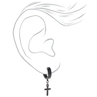 Black Cross 15mm Huggie Hoop Earrings