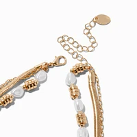 Gold-tone Pearl Textured Pendant Multi-Strand Necklace 