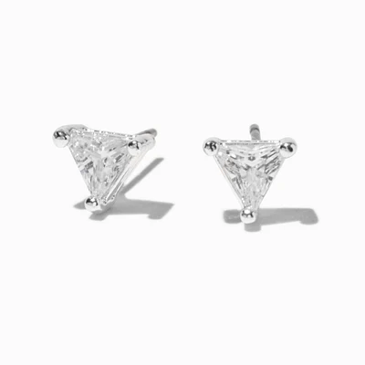 Silver-tone Cubic Zirconia 5mm Trillion Stud Earrings