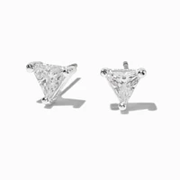 Silver-tone Cubic Zirconia 5mm Trillion Stud Earrings