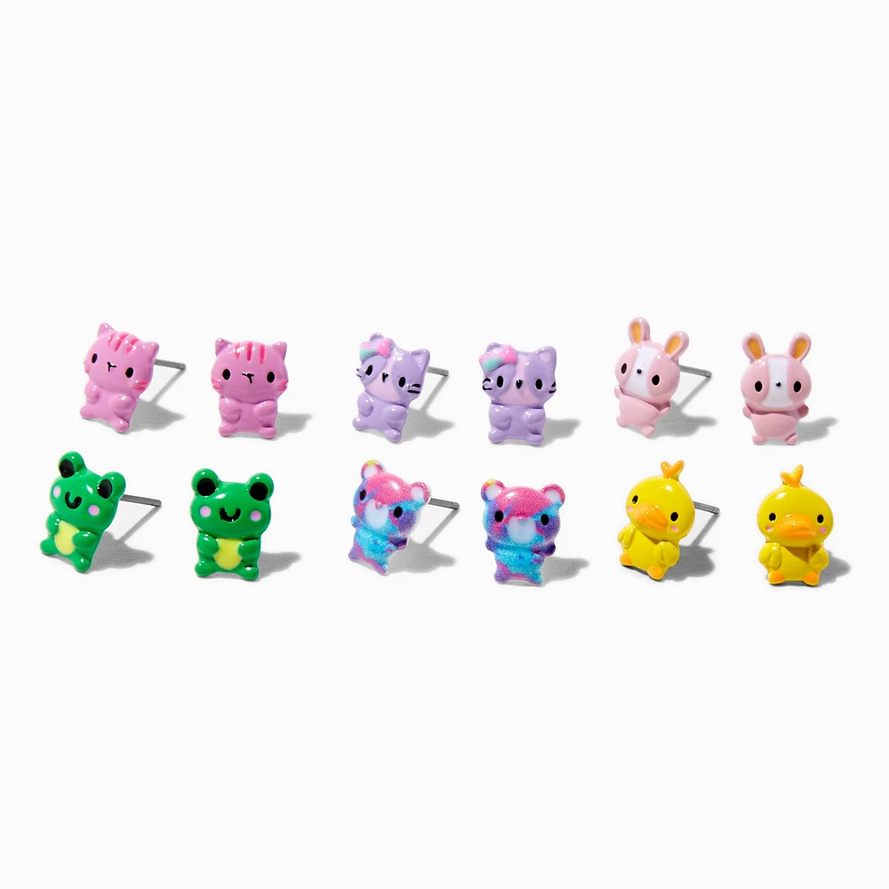 Pastel Cute Animal Stud Earrings - 6 Pack
