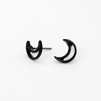 Black Open Moon Stud Earrings