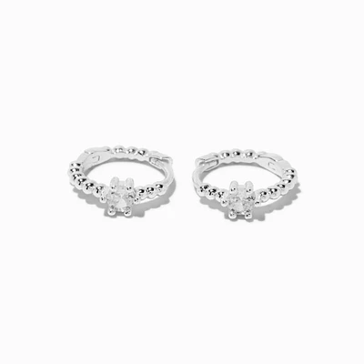 C LUXE by Claire's Sterling Silver Crystal Bubble Clicker Hoop Earrings