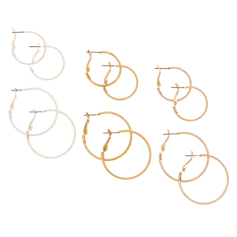 Mixed Metal Hoop Earrings - 6 Pack
