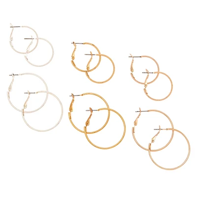 Mixed Metal Hoop Earrings - 6 Pack