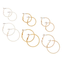 Mixed Metal Hoop Earrings - 6 Pack