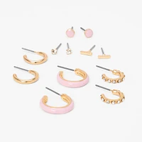 Gold-tone & Pink Earrings Set