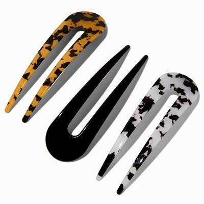 Black & Tortoiseshell U-Shaped Hair Pins - 3 Pack