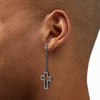 Silver-tone Open Cross Drop Earrings
