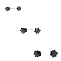 Black Cubic Zirconia 3mm, 4mm, & 5mm Round Stud Earrings - 3 Pack 