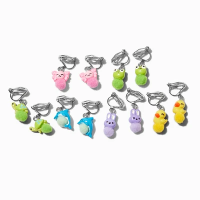 Critter Pom Pom Clip-On Drop Earrings - 6 Pack