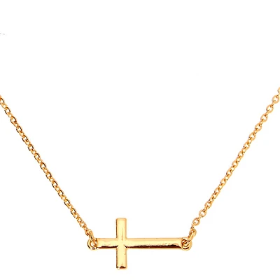 Gold-tone Sideways Cross Stackable Pendant Necklace