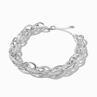 Silver-tone Textured Mega Link Chain Necklace 