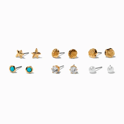 Beach Cubic Zirconia Stud Earrings - 6 Pack