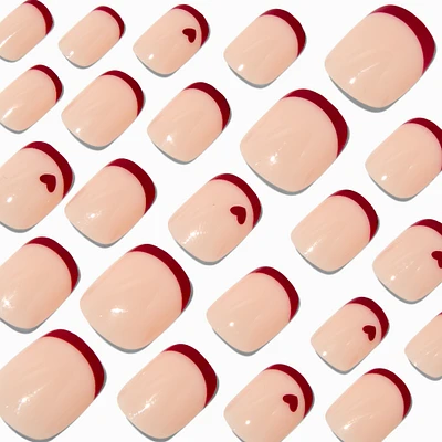 Red Heart French Tip Squoval Vegan Faux Nail Set - 24 Pack
