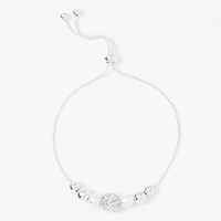 Silver-tone Crystal Fireball & Pearl Bolo Bracelet