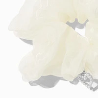 White Organza Heart Charm Hair Scrunchie