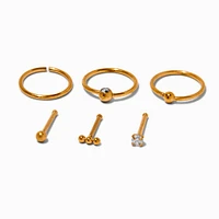 20G Gold-tone Titanium Cubic Zirconia Nose Studs & Hoops - 6 Pack